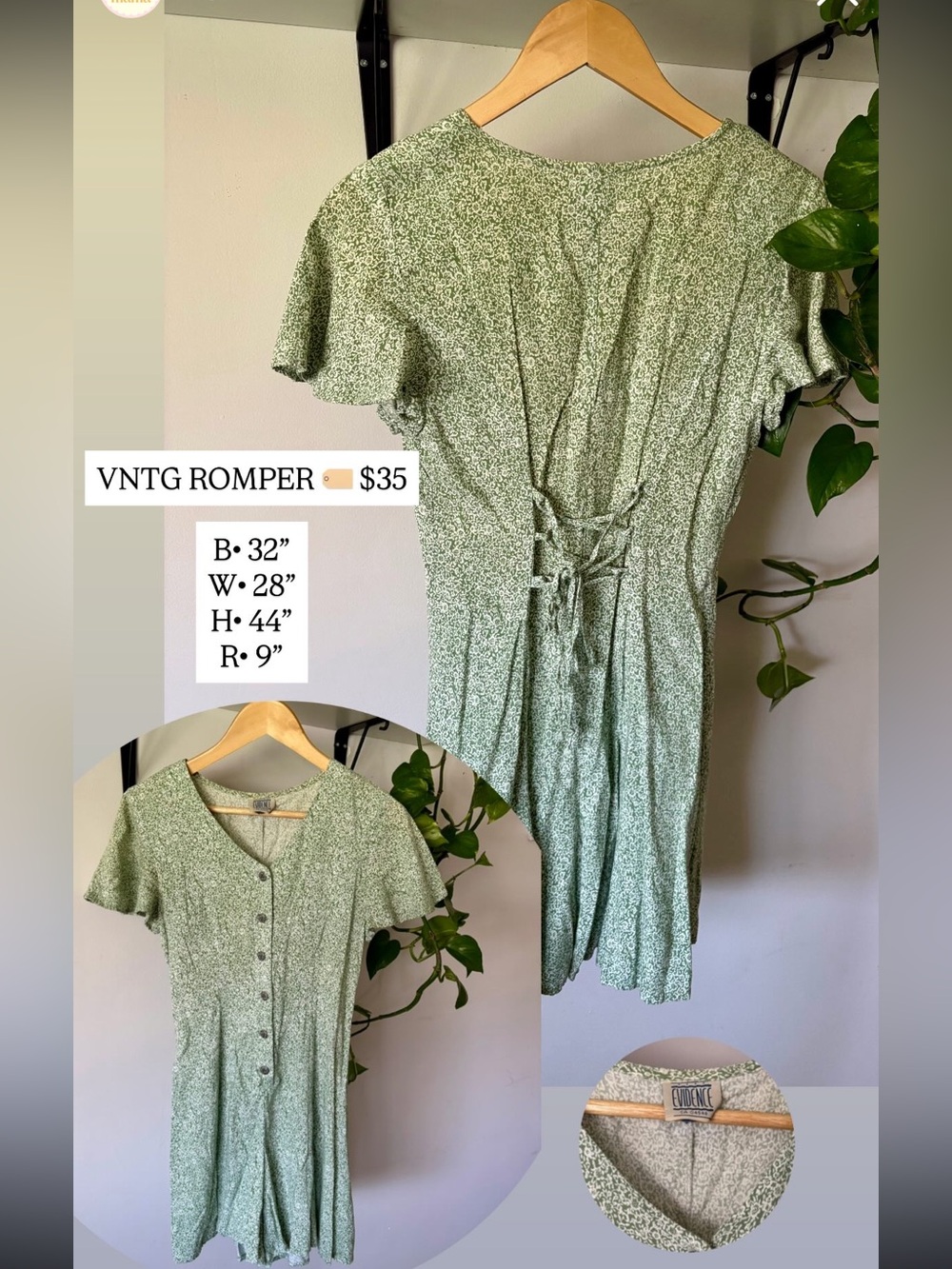Vintage Green Floral Romper Dress